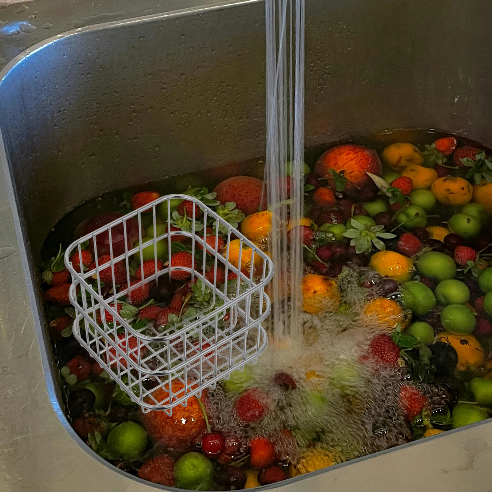 

Кухонная корзина из нержавеющей стали, сливной поднос для мытья овощей и фруктов, органайзер для хранения, сетчатый фильтр, стойка для столешницы