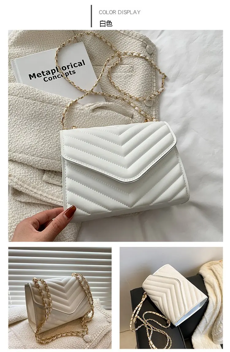 Schicke Umhängetasche aus Pu-Leder, goldfarbene Hardware, vielseitiger Kettenriemen, klassische Luxus-Tragetasche für Damen im Alltag – Detail 28