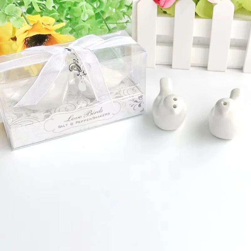 50set Personalized Wedding Favors Party Souvenir Door Gifts Ceramic Love Bird Shaker For Guests