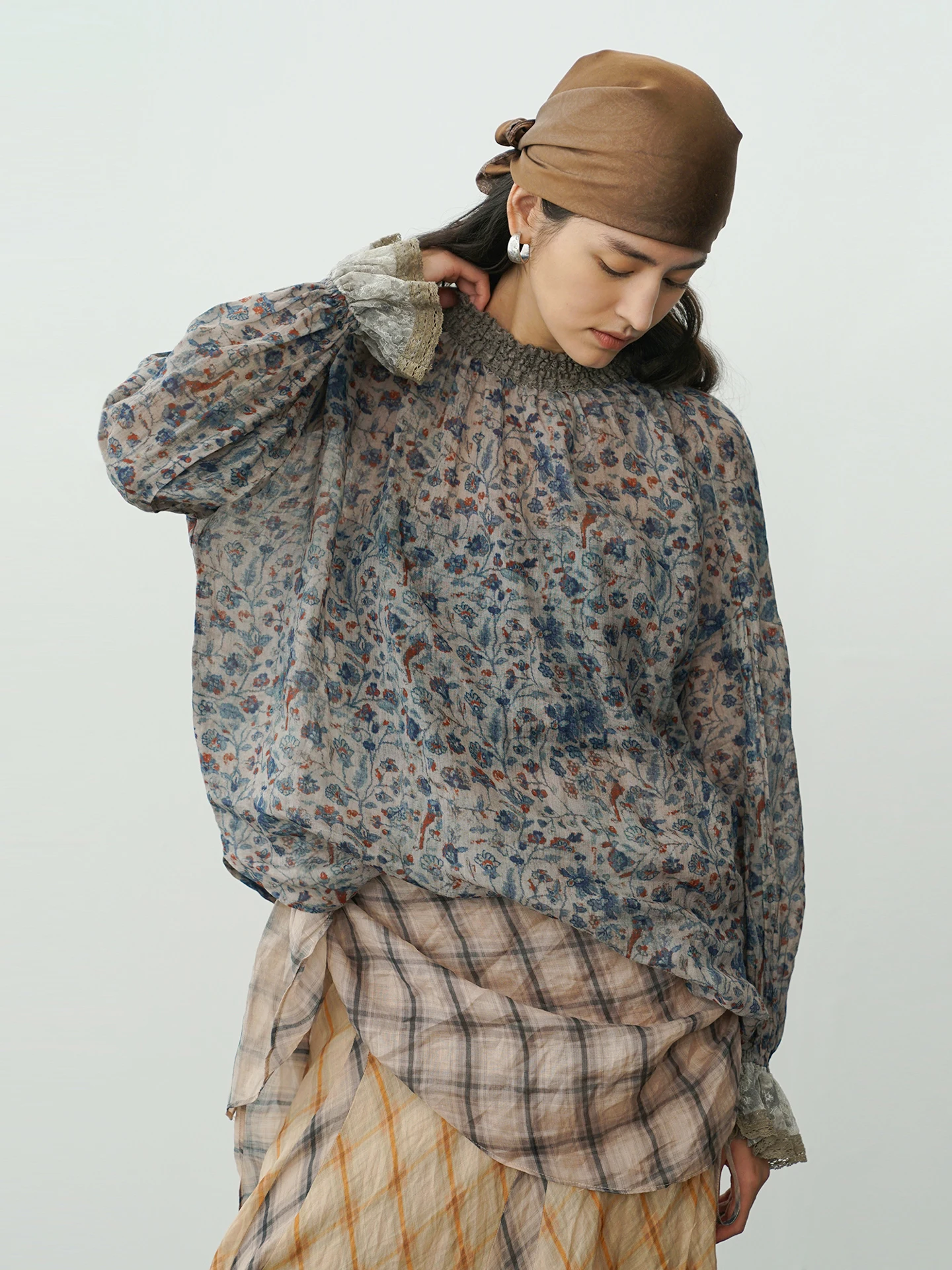 

Loose Fit Floral Print Linen irt Thin Breathable Country Sle Top Women's Spring Summer New Arrival Casual Long Sve irt