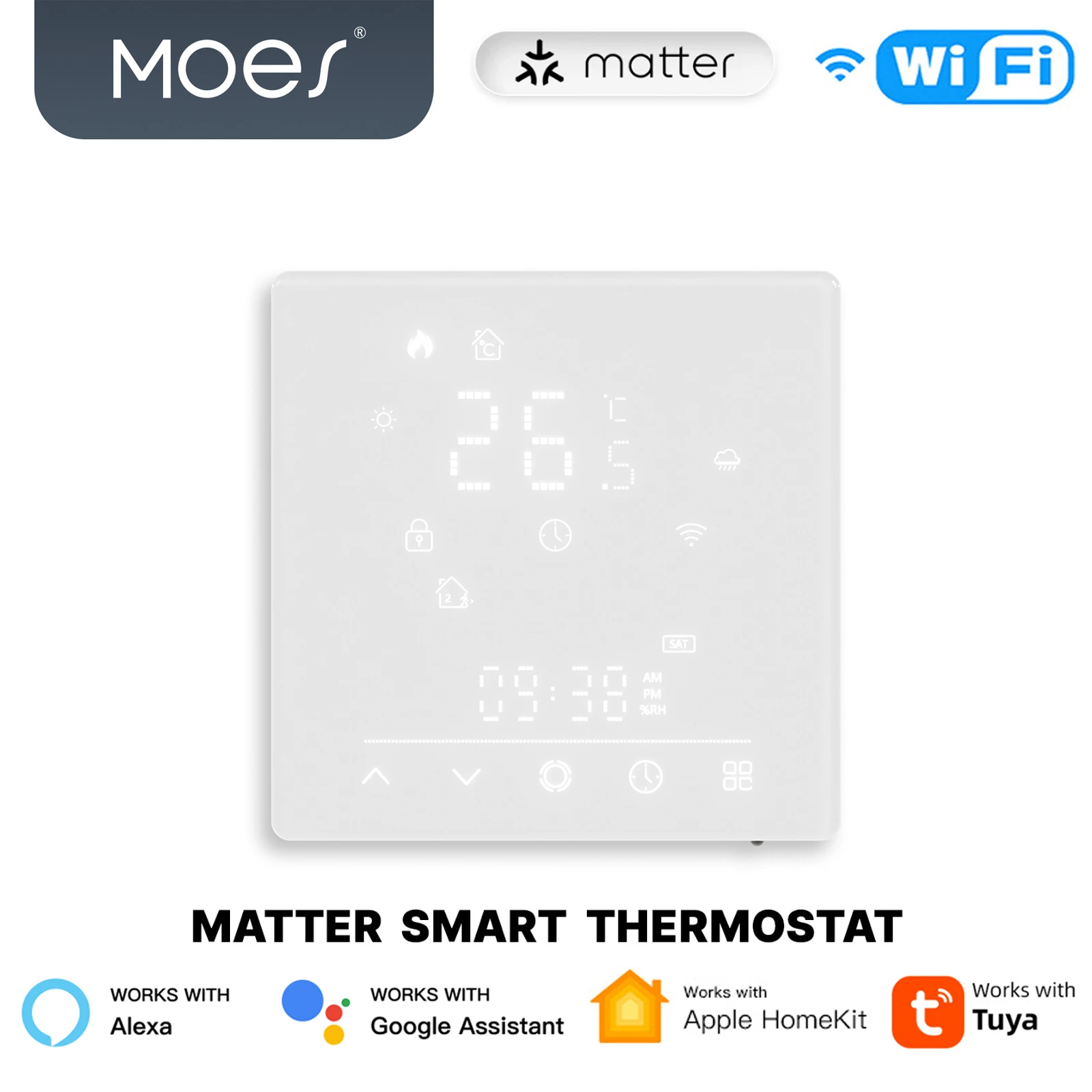 

MOES Tuya Matter Wi-Fi умный термостат регулятор температуры водонагреватель электрическое отопление с Alexa Google Apple Smartthings