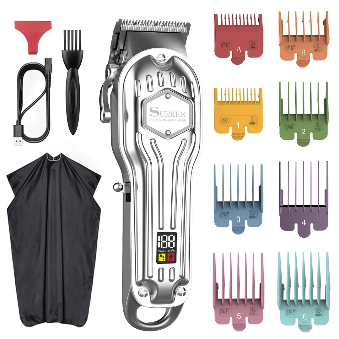Surker Electric Hair Trimmer Set with a Barber Cape Suitable for Barber Home-appliance LCD Digital Display Scissors Hair Clipper
