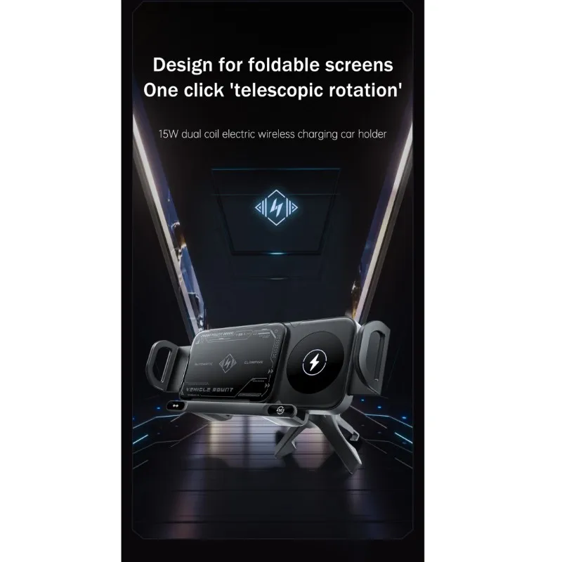 ABDE-Wireless Car Phone 15W 360° Rotation Holder Supports For Galaxy Fold 6 5 4 Z Flip S25 For