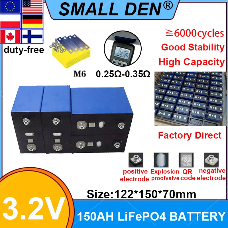

3.2 V150AH LiFePO4 Battery Is Suitable for Solar Energy Storage, Motorcycles, and Electric Vehicles, with 6000 Cycles Tax-free.