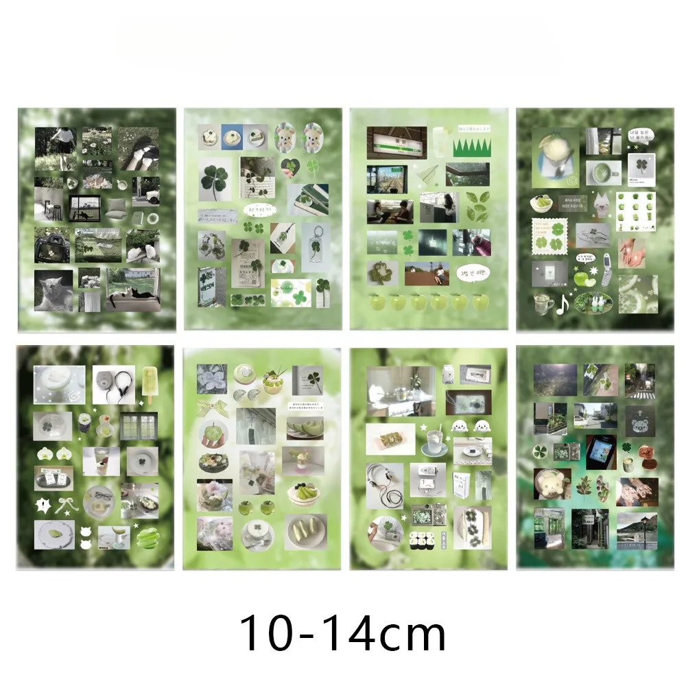 8 Pieces Green Series Stickers - Fresh Decorative Decals for Handbooks, Phone Cases & Notebooks BulingBulingStickers Store