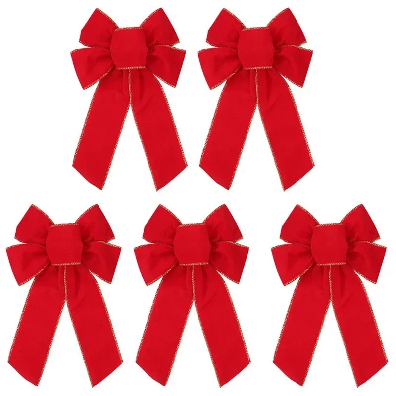 1/5pcs Red Christmas Bows Christmas Wreaths Bows Xmas Tree Decoration DIY Gift Wrapping Xmas Home Front Door Decor  #