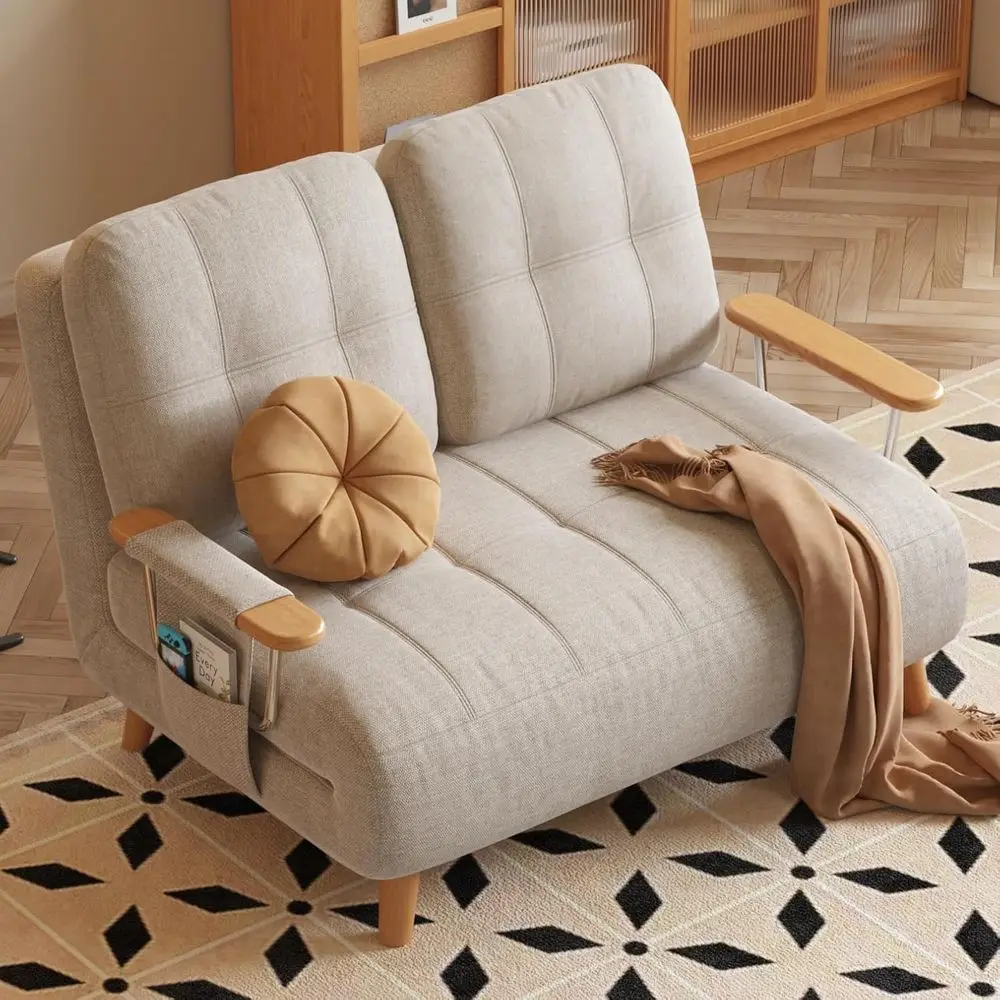 

Linen Fabric Sleeper Chair with Storage, Converts to Bed, Suitable for Living Room, Bedroom, Office
