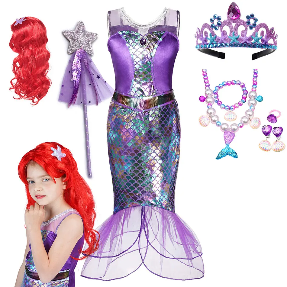 

Disney Little Mermaid Dress for Kid Girls Princess Ariel Costume Sequins Dresses Party Halloween Vestidos Children Fansy Clothes