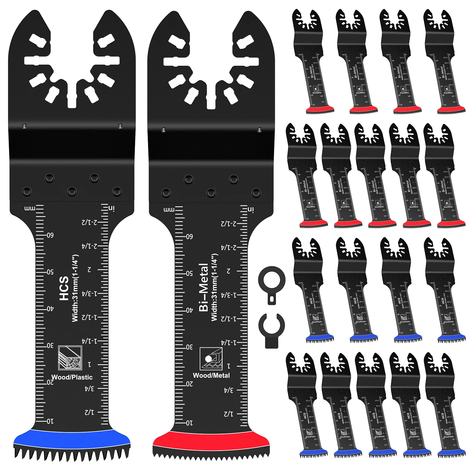 

20Pcs Extra Long Oscillating Saw Blade Set Universal Bimetal Japanese Teeth Oscillating Tool Blade for Soft Metal Wood Cutting