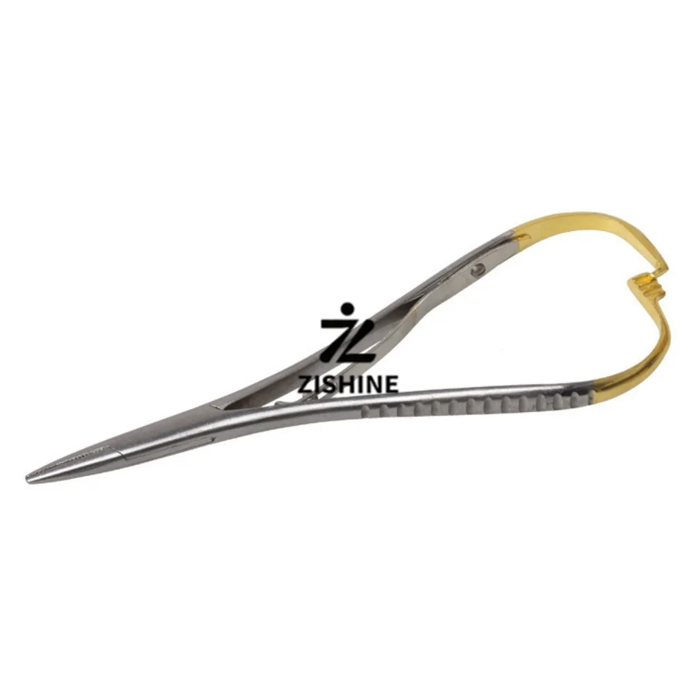 Dental Needle Holder Forceps Gold Coated Handle Stainless Steel Straight Jaw Suture Plier Clamps Dentist Laboratory Tool 1Piece