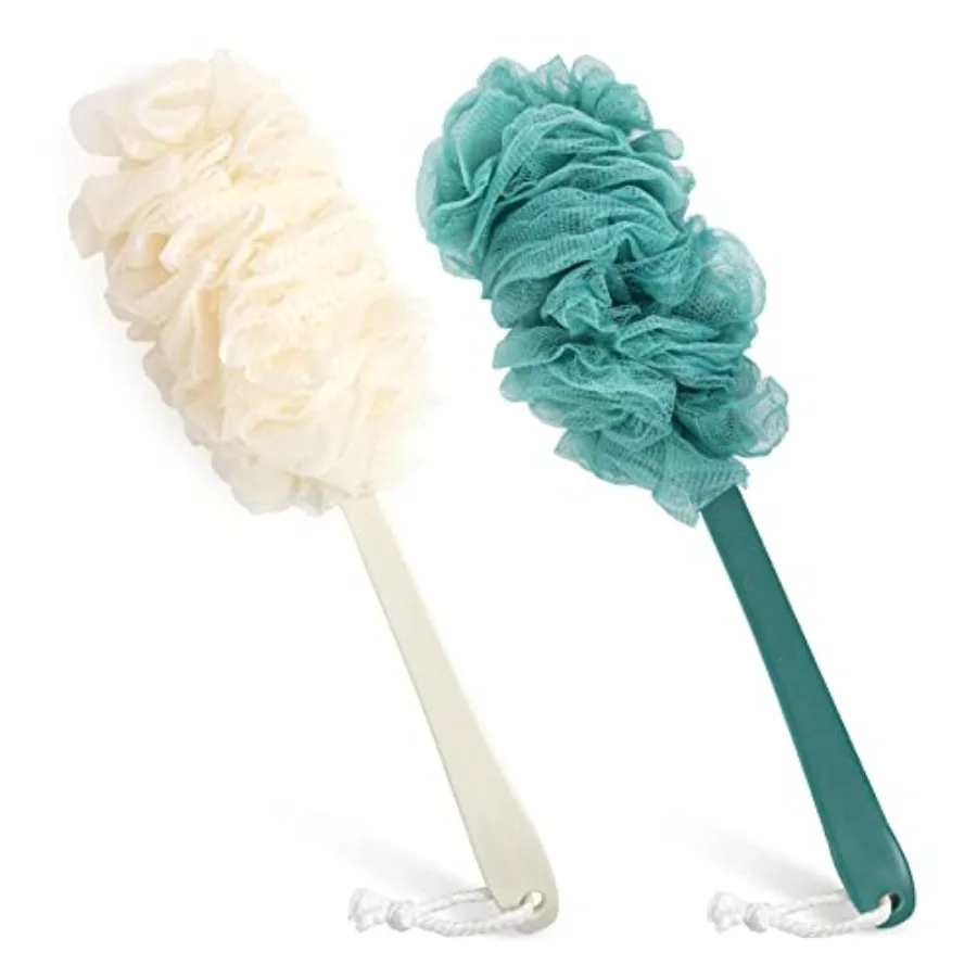 2Pack Back Scrubber for Shower Loofah Sponge Shower Brush Using Body Exfoliating with Long Handle, Loofah on a Stick for Men Wo