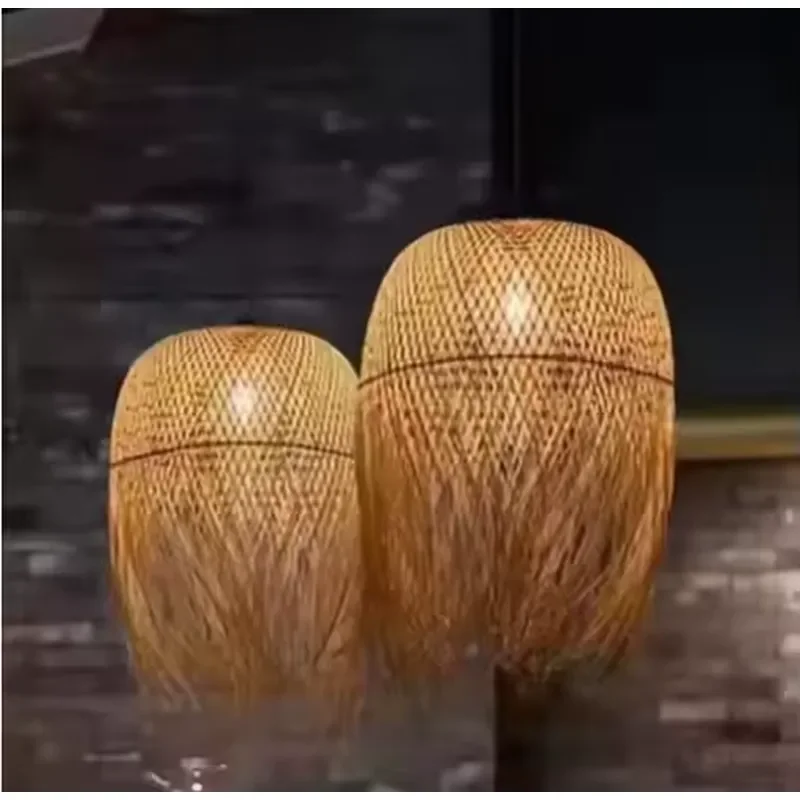 Modern Asian Style Bamboo Craft Chandelier Woven Long Vine LED Ceiling Light Fixture Natural Rattan Pendant Lamp for Living