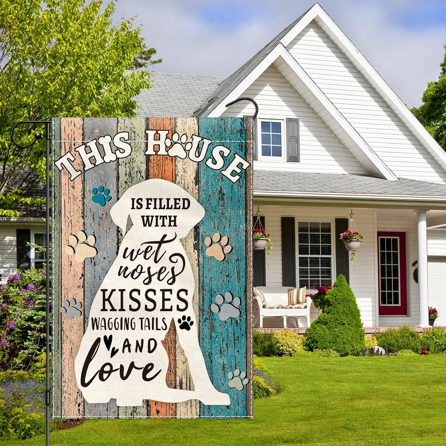 XUEXIANSHU Pawprints Pet Dogs Garden Flag 12x18 Double Sided, This House Is Filled With Kisses And Love Funny Yard Flags for uui