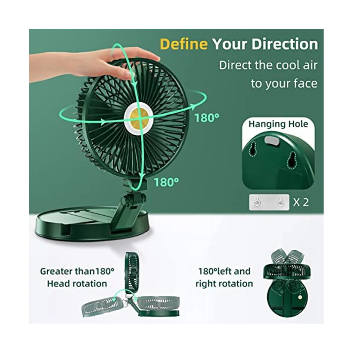 พัดลมตั้งโต๊ะแบบใช้แบตเตอรี่แบบชาร์จไฟได้, ความเร็ว 3 ระดับและความสว่าง 3 ระดับ, พัดลมติดผนังแบบพับได้แบบชาร์จเร็วสำหรับห้องนอน, สำนักงาน-HIM