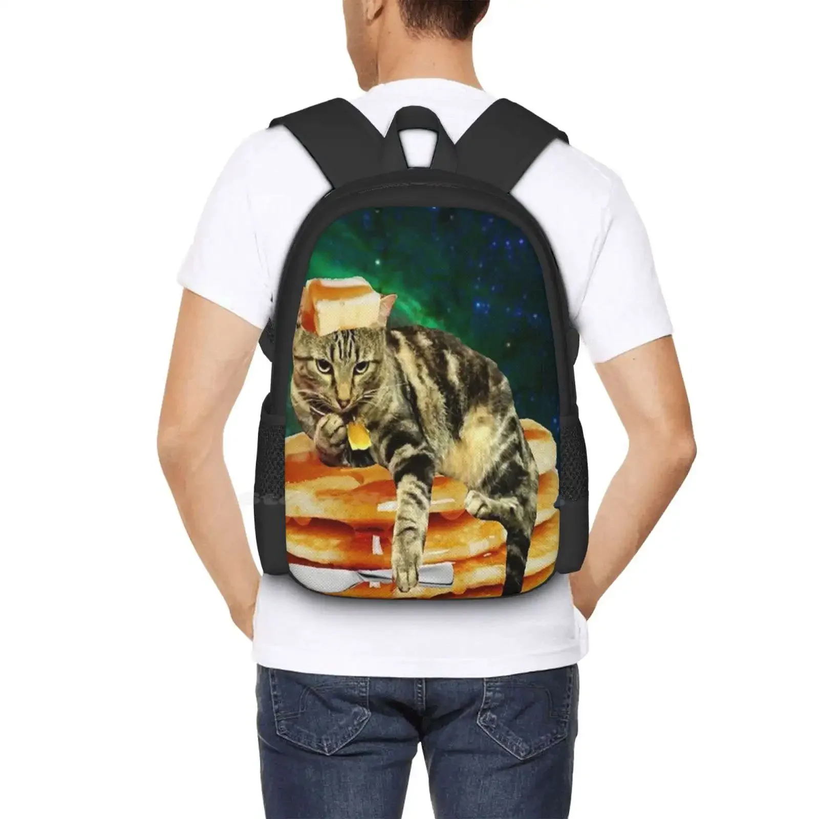 زبدة على الرأس القط رائجة البيع حقيبة مدرسية على ظهره حقائب الموضة الإفطار الغذاء الفطائر زبدة Catsinspace Spacecats Tacoelgato