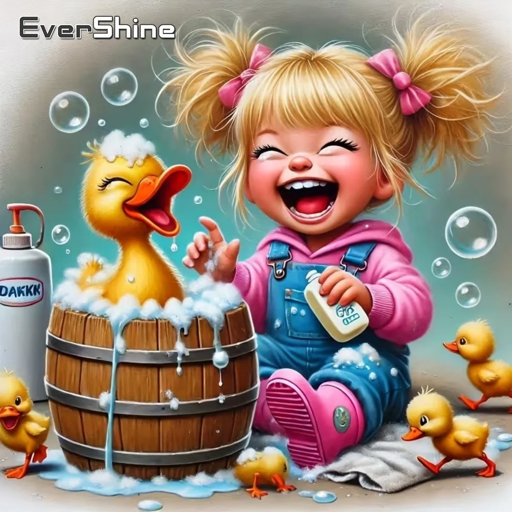 EverShine Diamant-Mosaik Mädchenporträt Kindercharakter Bild Strass-Set Malerei Cartoon DIY Stickerei Ente Einzigartiges Geschenk