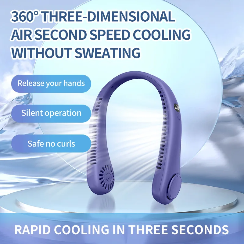 Мини-вентилятор с воздушным охлаждением, 1200 мАч, небольшой шейный вентилятор, светодиодный дисплей, портативный, для занятий спортом на открытом воздухе, USB, большой, с ветровым питанием, беспроводной безлопастной шейный вентилятор