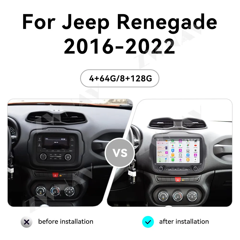 8 Core 9'' For Jeep Renegade 2016-2022 Android14 Auto Touch Screen GPS Navigation Wireless Carplay Stereo Multimedia Player