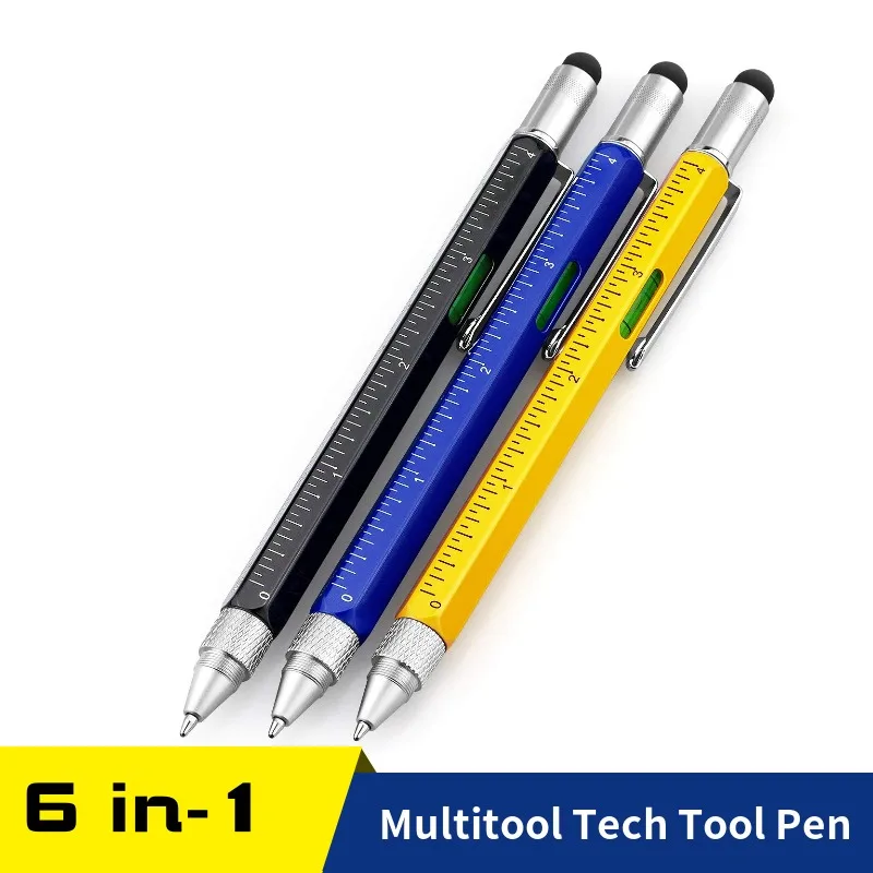 6 in-1 Multitool Tech Tool Screwdriver Pen with Ruler, Levelgauge, Ballpoint Pen, and Pen Refills,Pen Gifts for Men, Cool Gadget