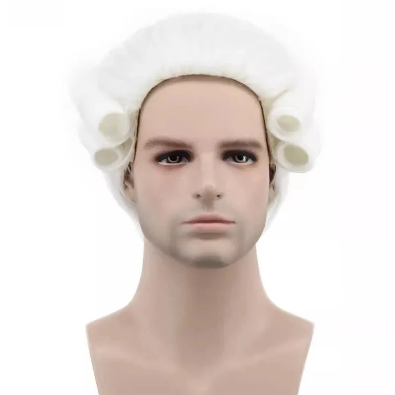 Cos Judge Lawyer Colonial Cosplay Wig Men's Long Wave White Synthetic Wig Washington Halloween Character Headgear