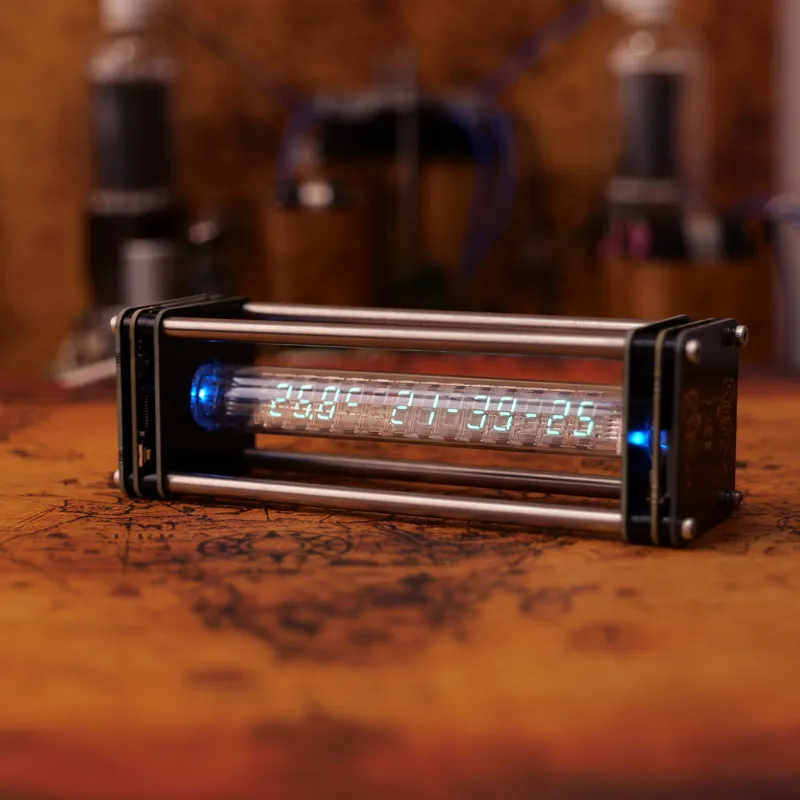 Vintage RGB Desk Clock Glow VFD Fluorescent Tube Iv27 Clock Iv18 Transparent Technology Table Suitable Sports Desktop Decoration