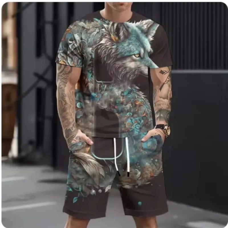 2025 Men's Casual 3D Printed Wolf Print Sports Suit Hot Selling Refreshing Style Summer Casual Breathable Ultra Loose
