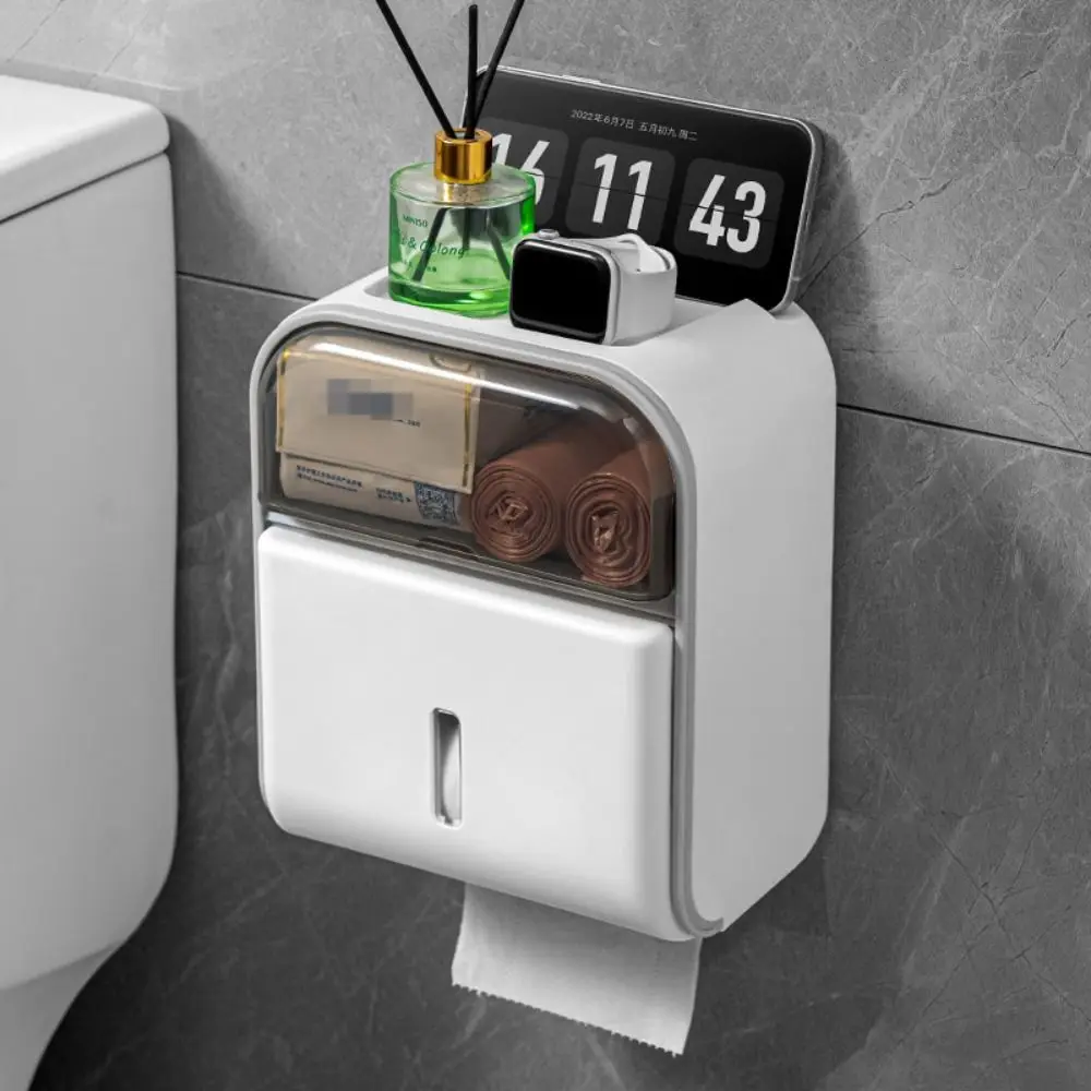 

Waterproof Wall-Mounted Tissue Box Multipurpose Plastic Tissue Storage Rack Large Capacity No-Drill Draw Tissue Box Bathroom