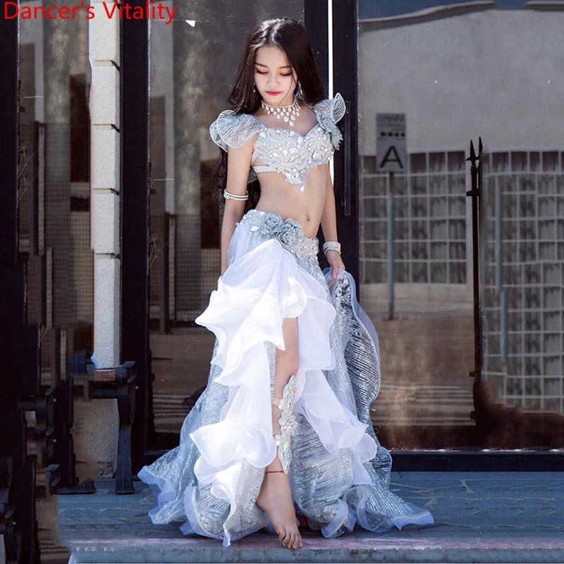 Children\'s Belly Dance Show Costume High-grade Oriental Dance Bra+Skirt 2pcs Luxury 2018 Large Swing Dress Oriental Dance Set