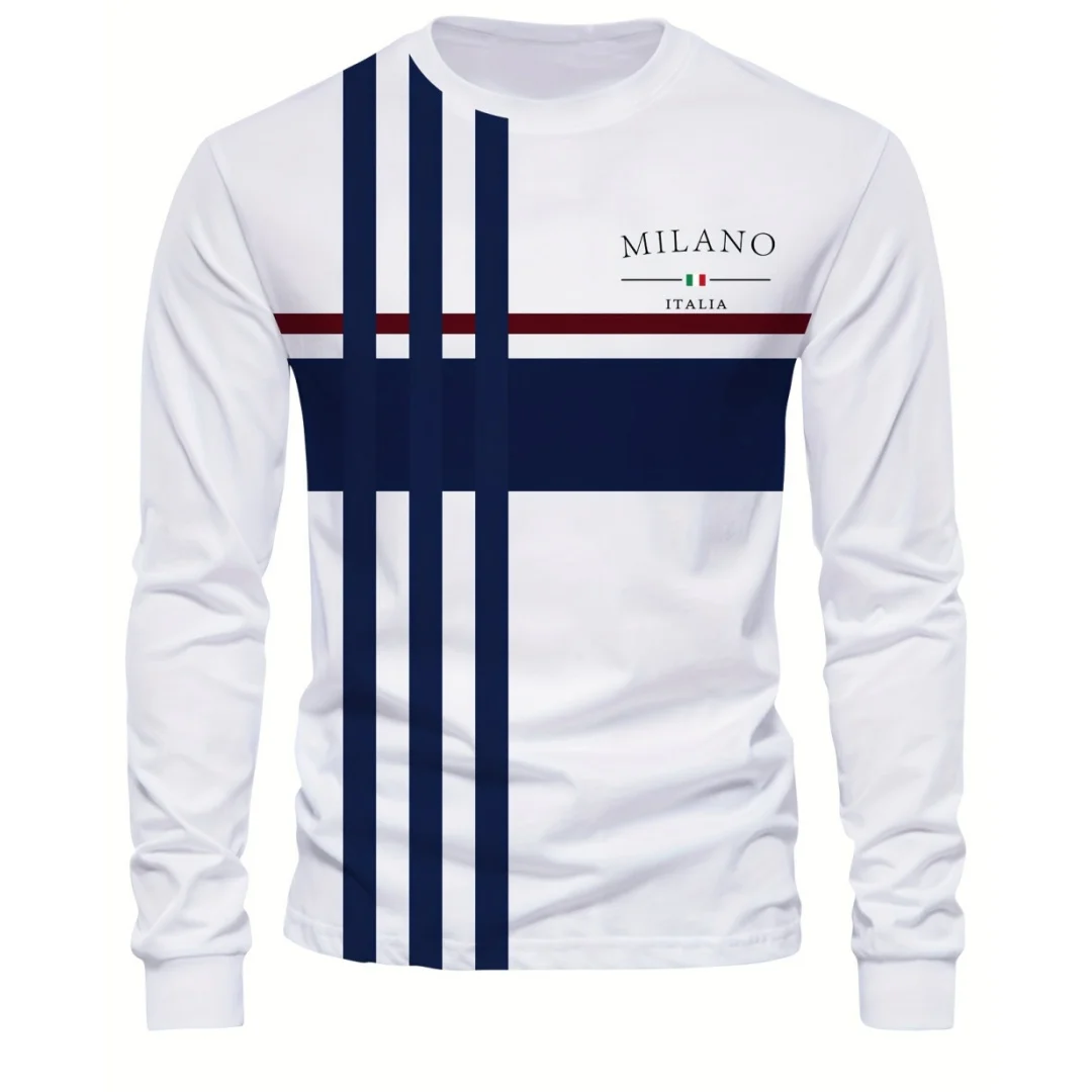 Herren-T-Shirt, Herbst, Herren-T-Shirt mit 3D-Druck, langärmelig, übergroßes, lässiges T-Shirt, modische T-Shirts, Streetwear, vielseitiges Herren-T-Shirt