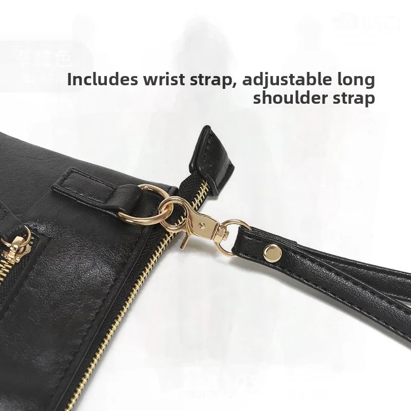 Korean-Style Men's Clutch Bag with Crocodile Pattern PU Leather Shoulder Crossbody Bag Street Fashion Trendy File Clip Bag