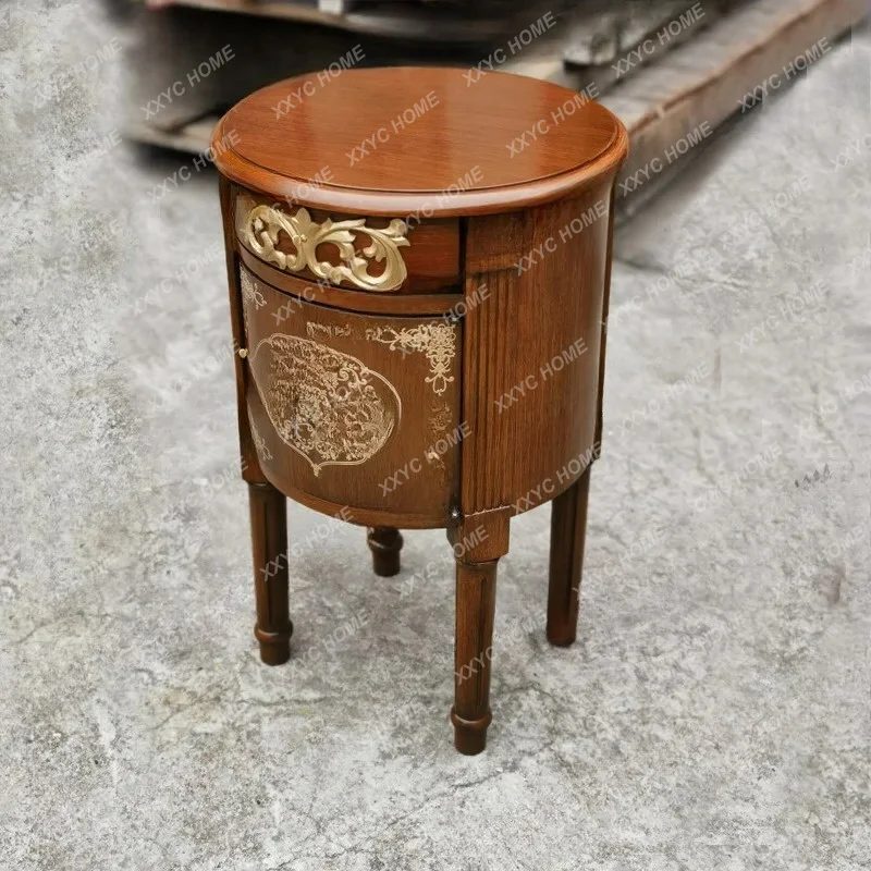 Walnut round table gold embossed sofa side table planter rack floor storage cabinet