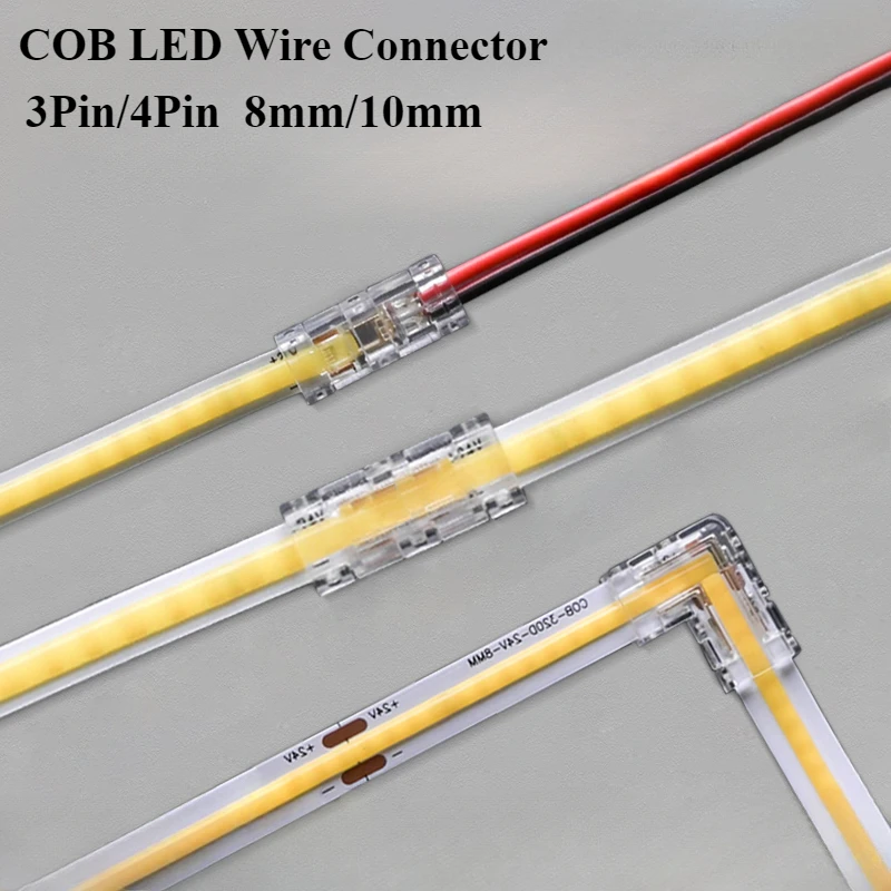 10Pcs/lot 3Pin 4Pin 8mm 10mm COB LED Wire Connection Solderless Mini Buckle FCOB RGB CCT LED Strip Light No Dark Area Connector