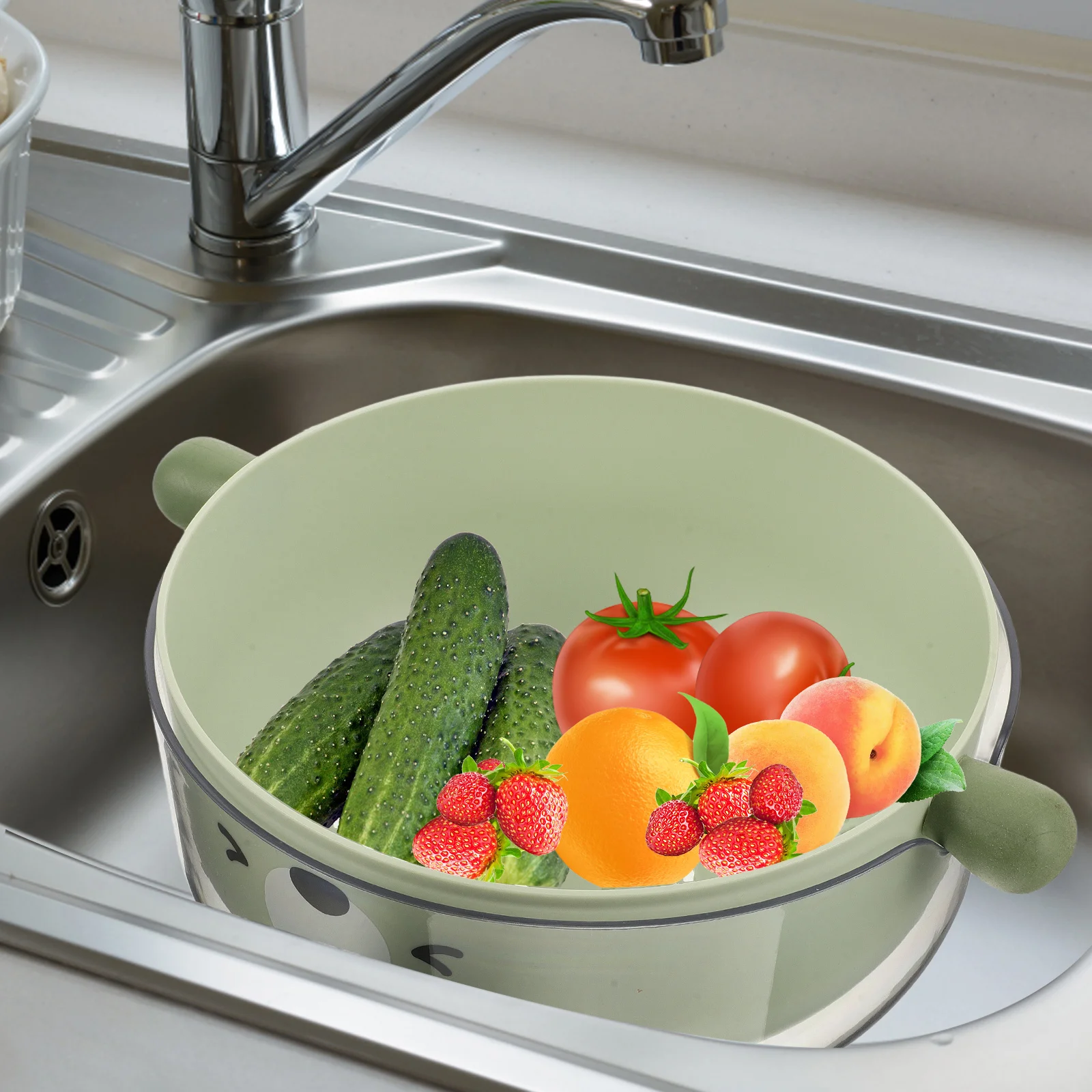 

Dual Layer Vegetable Fruit Rice Washer Strainer Bowl Large Capacity Food Drainer Kitchen Colander Water Filtering Berry