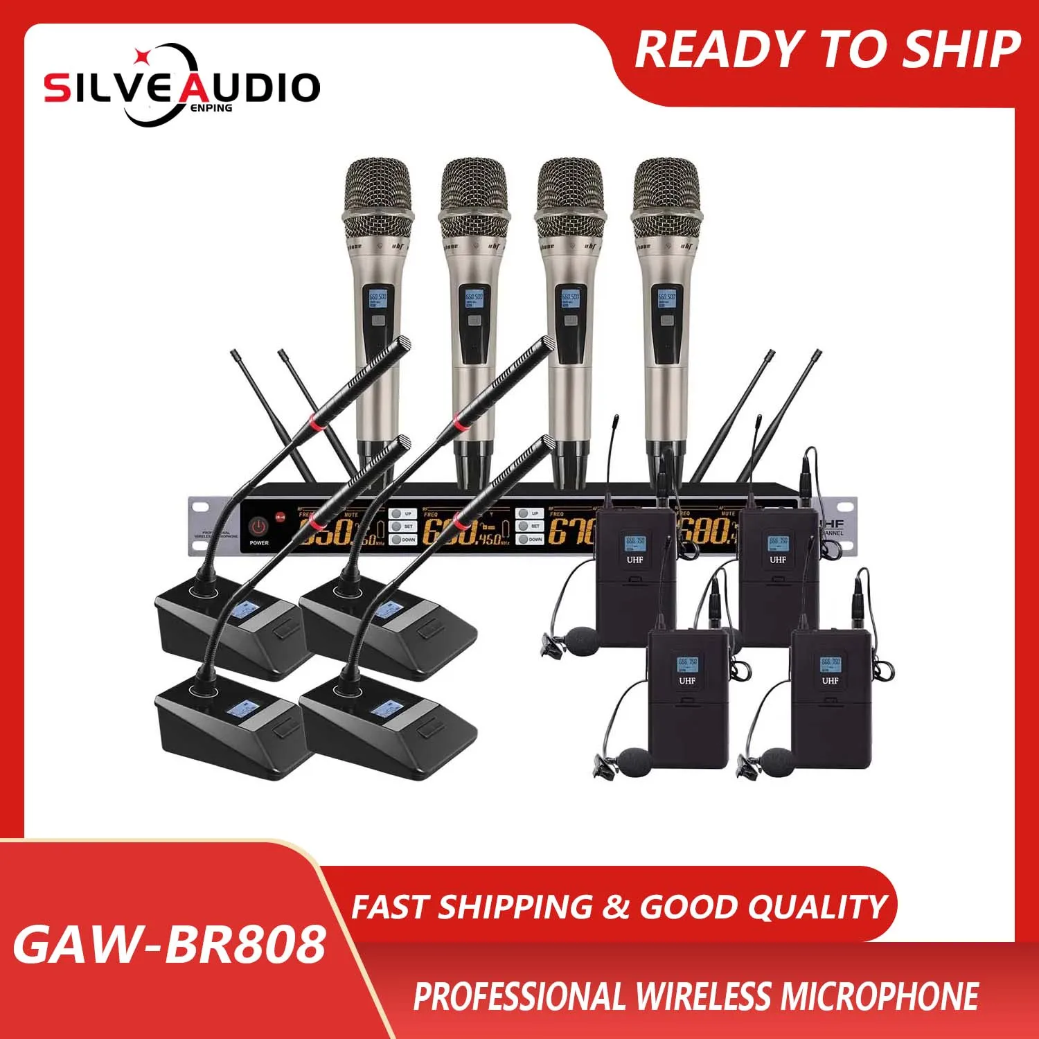 GAW-BR808 professional microphone with infrared to frequency UHF wireless 1 to 4 microphones suitable for stage KTV