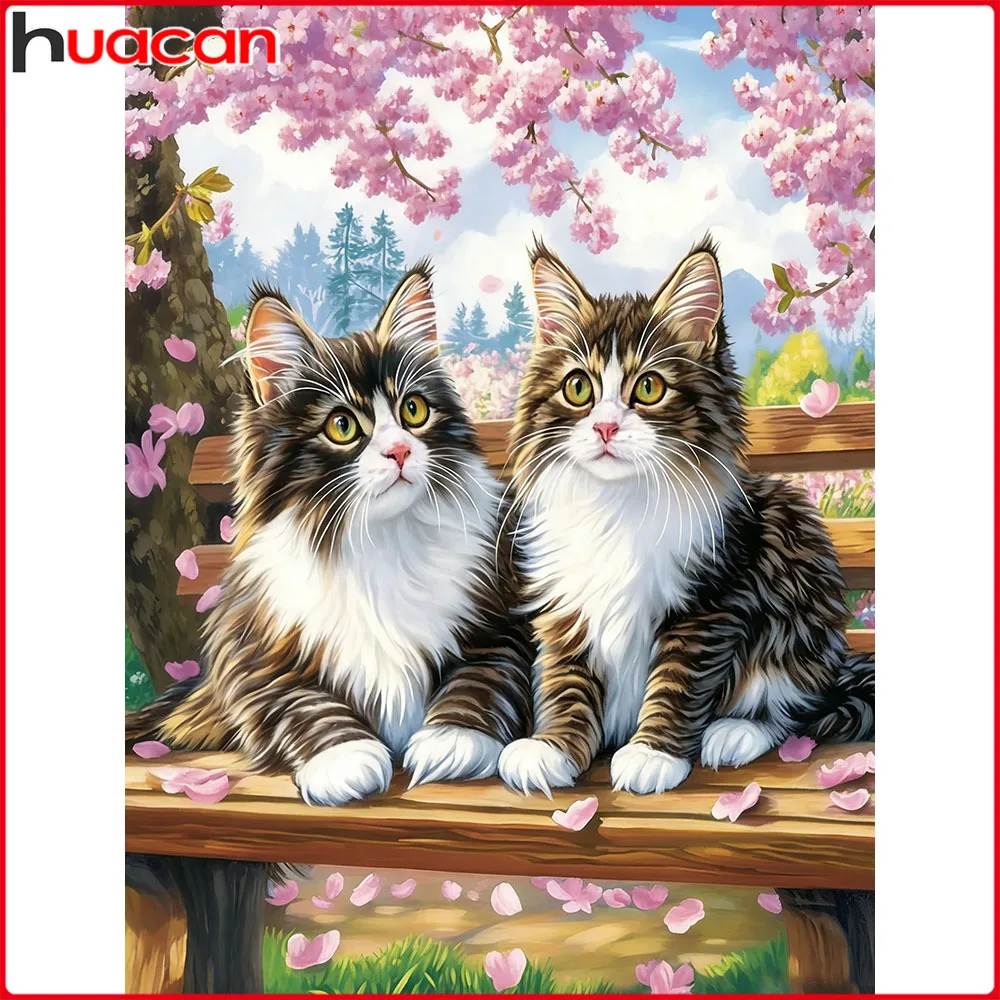 Huacan Vollquadratische und Runde Diamant-Malerei Katze Blume Diamant-Mosaik Tier Landschaftskunst Dekorative Gemälde