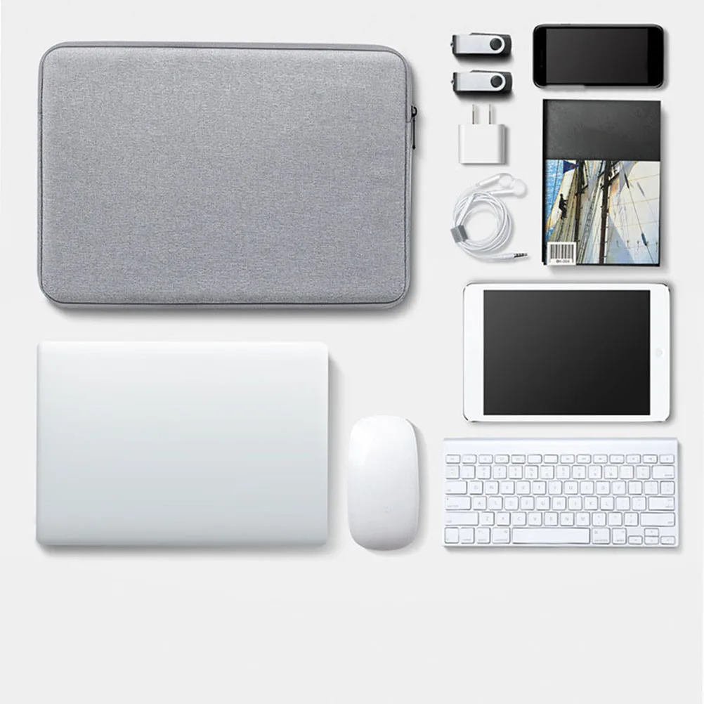 

13 Inch Laptop Bag Protective Case Soft Lining Anti Slip Shock Resistant Organizer for Mouse Adapter Headphone Light Grey