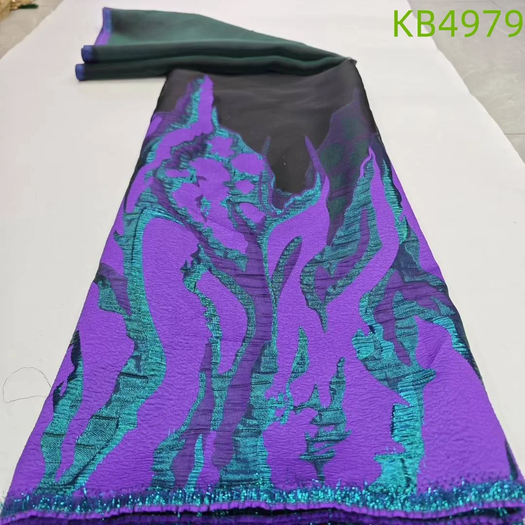 Green Organza Damask Cloth Brocade African Lace Fabric 5 Yards High Quality 2026 Nigerian Jacquard Lace Fabric For Sewing KB4979 view 6