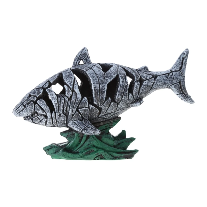 Resin Shark Statue Cracked Animal Sculpture Figurine Art Crafts Ornament for Home Bedroom Office Desktop Decoration