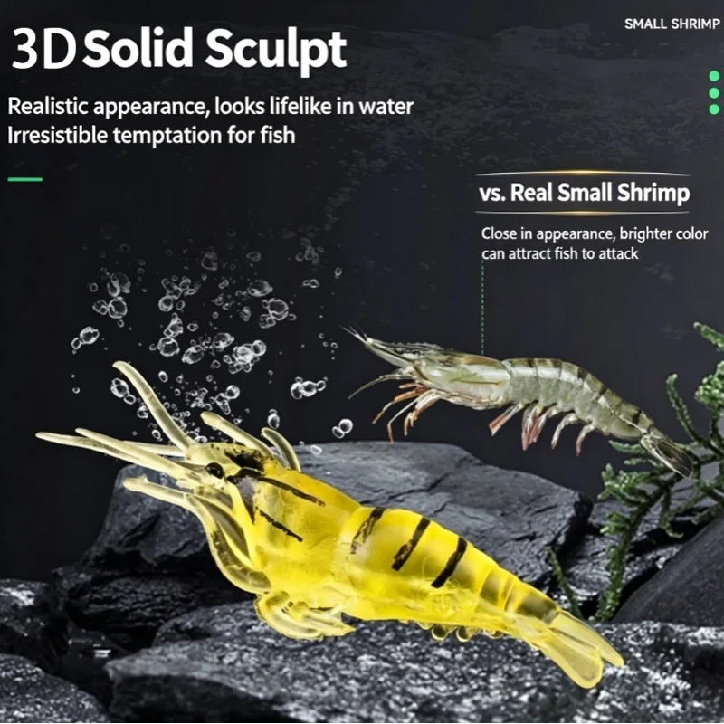 Realistic Simulation Shrimp Soft Bait Glow In Dark Small Grass Shrimp Lure Built-in Long Hook Silicone Lures