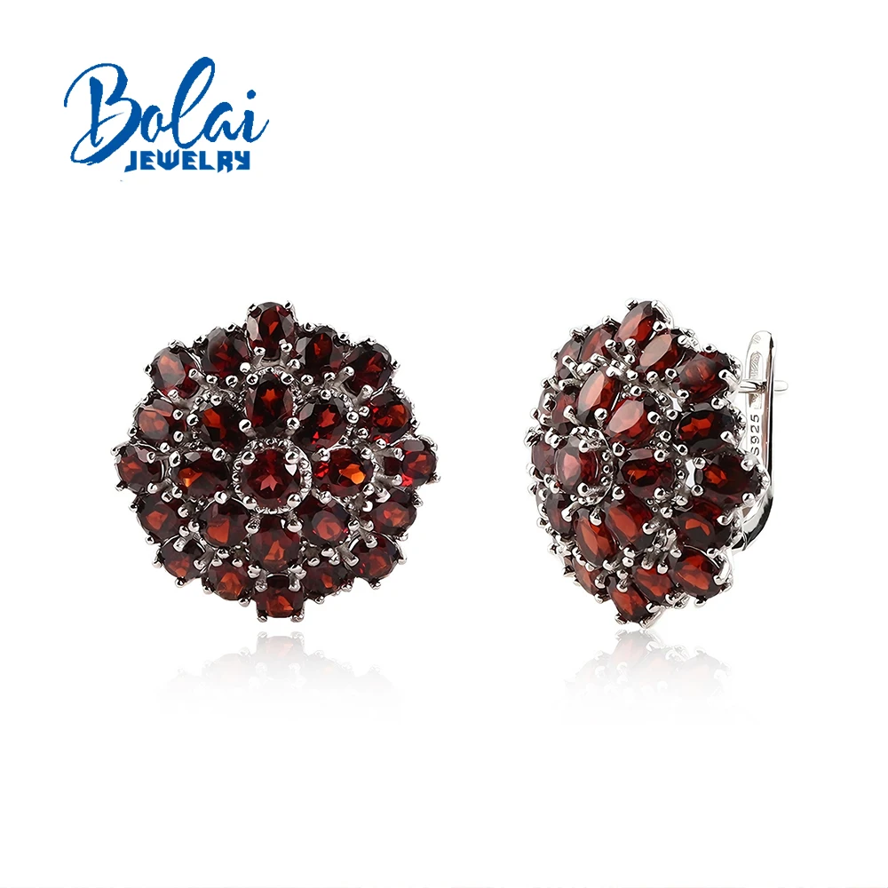 

Flower design earrings natural January Birthstone garnet 925 sterling silver fine jewelry for women's Holiday birthday gift