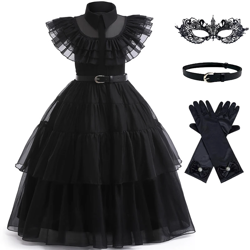 

2023 new Halloween carnival party black evening dress Wednesday role play costume girls fashion cut-out tulle princess dre