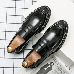 2024 New Men Loafers Formal Leather Shoes Elegant Dress Shoe Simple Slip On Man Casual Work Shoes Flat Shoes Classic Moccasins