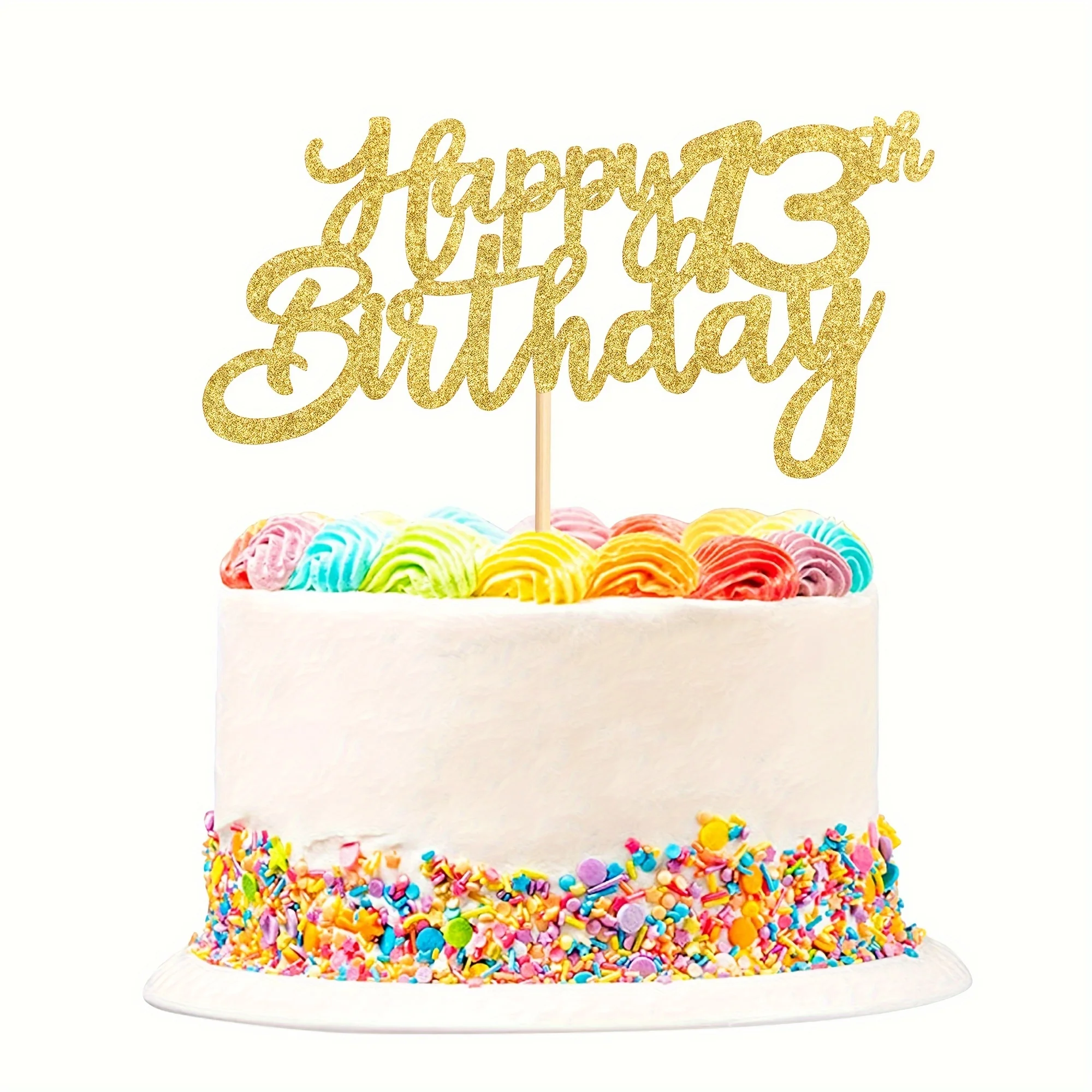 1pc Golden"Happy 13th Birthday" Cake Topper for 13th Birthday Party Decoration