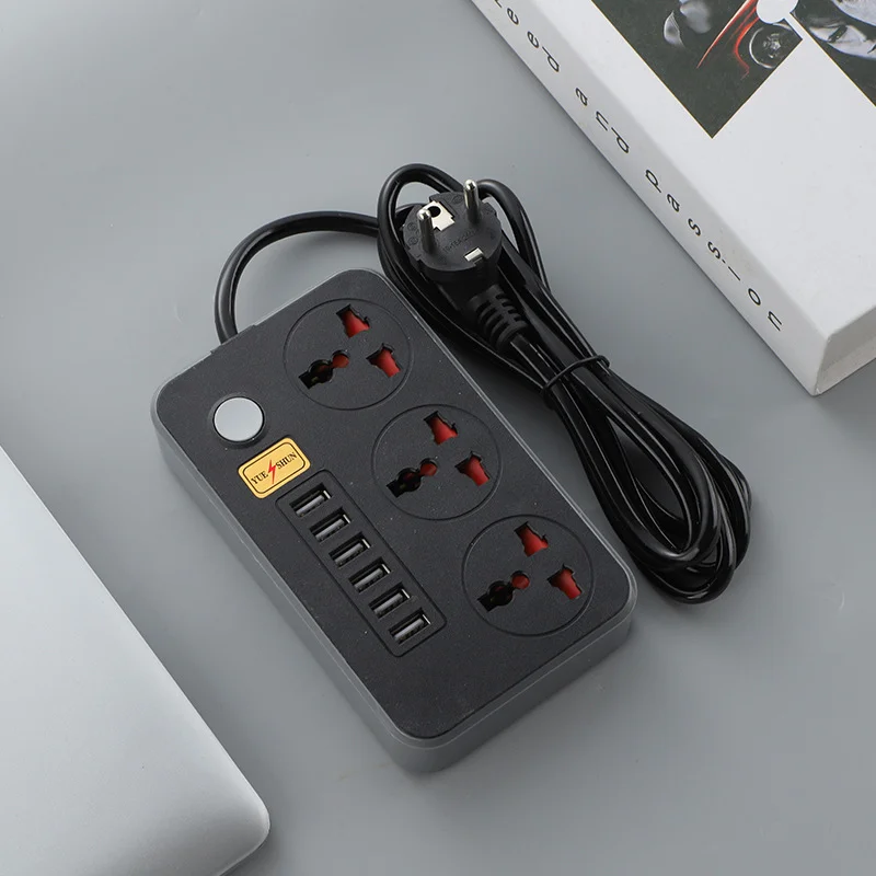 EU Plug Power Strip with 6 USB Socket 3 Ports Home Extension Cord Network Filter Overload Protection Outlet AC Electrical