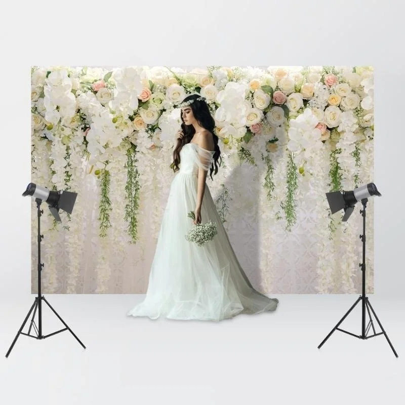 Valentine\'s Day background Wedding party background Spring flowers rose photography background Wall background cloth wedding