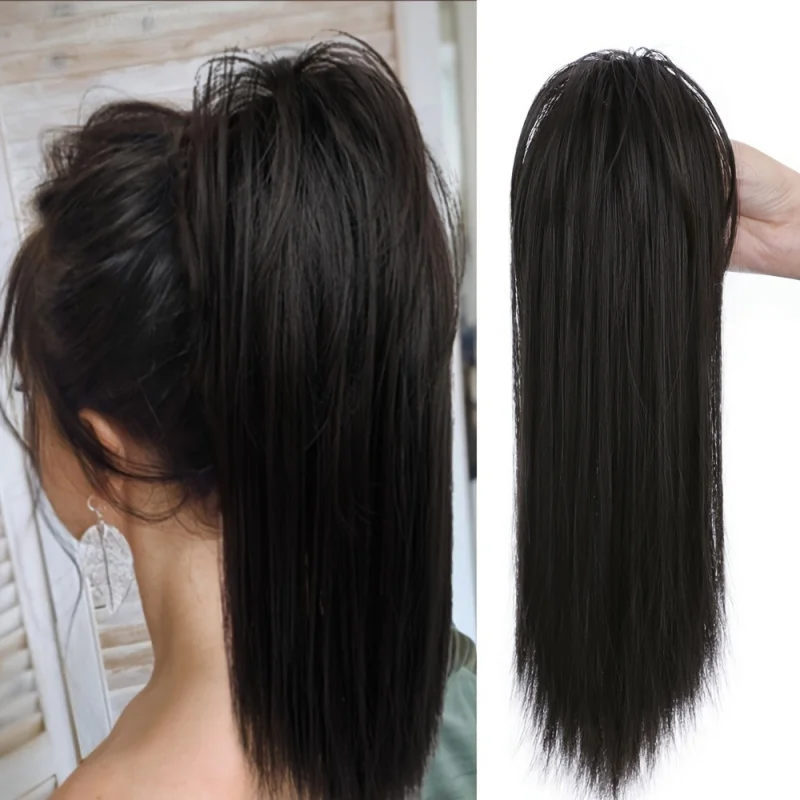 Women's wig clip-in straight short messy fluffy hair bun high-temperature fiber ponytail