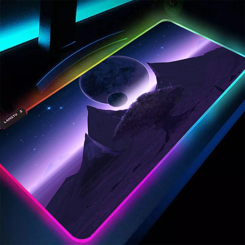 

RGB коврик для мыши компьютерный фиолетовый аниме коврик для клавиатуры ковер игровые аксессуары коврик для мыши светодиодный ПК Moon Star Gamer расширенный настольный коврик