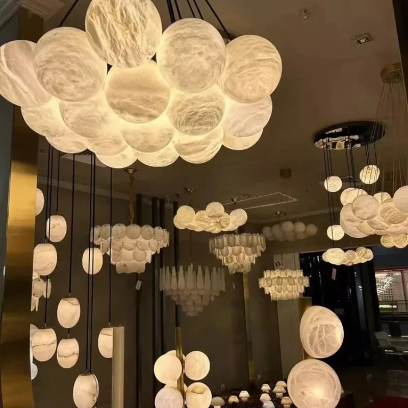 

Modern Home Deco Led Lights Dining Table Marble Art Ball Bouquet Trendy Chandelier Lighting Lustres Hanging Lamp for Living Room