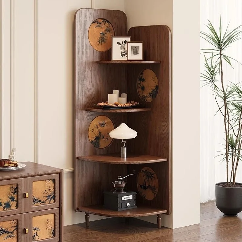 Triangle Cabinet All Solid Wood Ash Wood Corner Cabinet Middle Antique Living Room Shelf Bookshelf Solid Wood Storage Cabinet