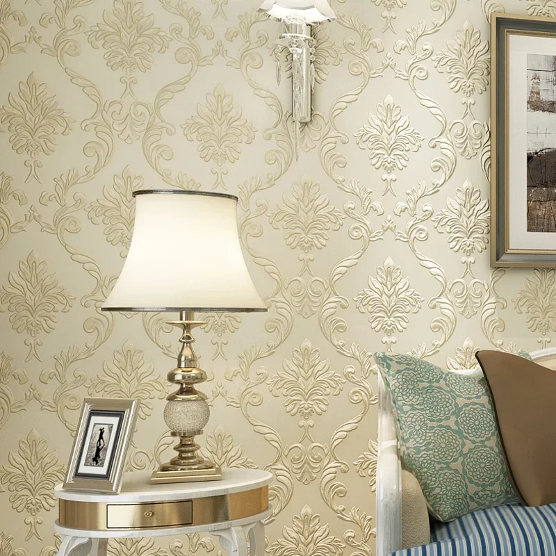 

Modern Simple Home Decor European Style Damask Wallpaper Roll for Wall Bedroom Living Room High Quality 3D Non-woven Wall Paper